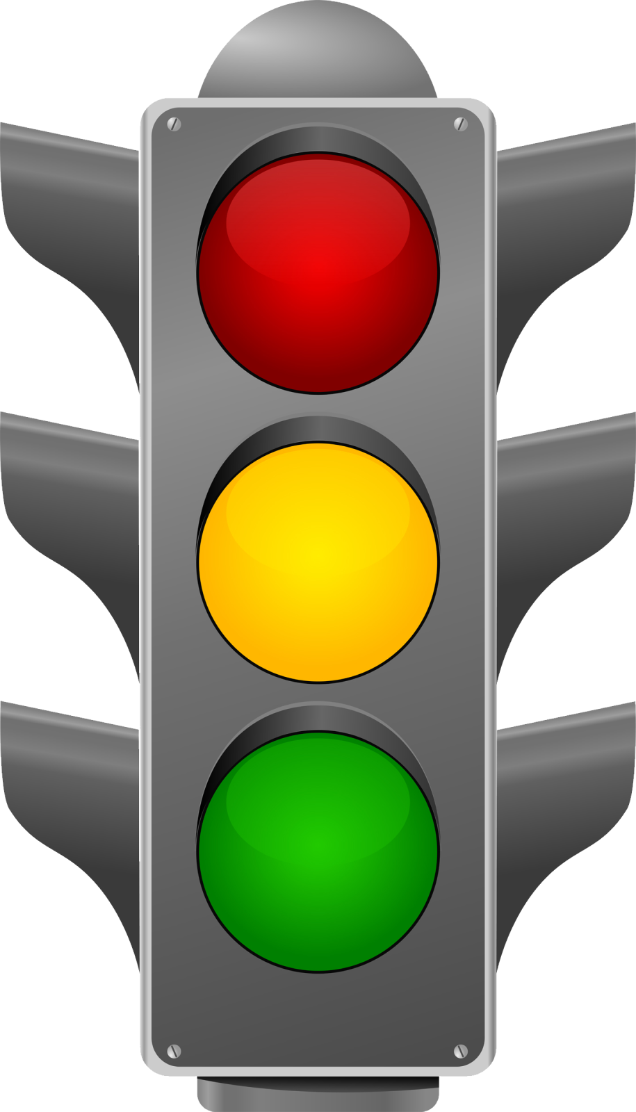 a traffic light with three red and green lights
