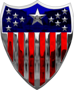 a shield with the american flag on it