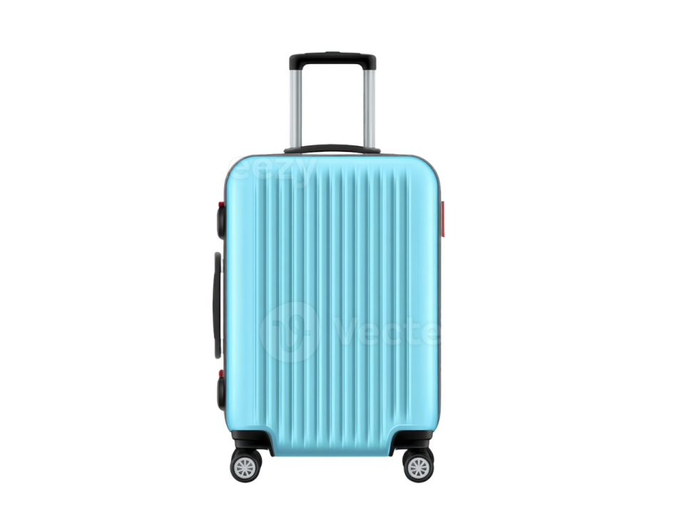 a blue suitcase on white background