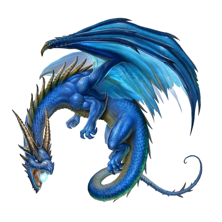 a blue dragon with its wings spread out