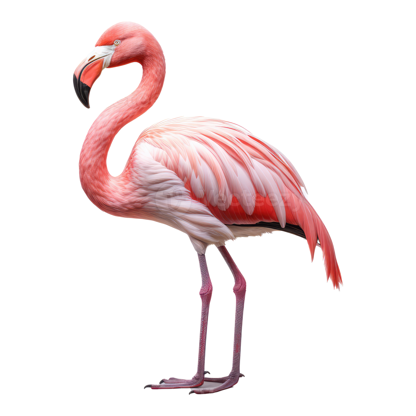 a pink flaming standing on a white background