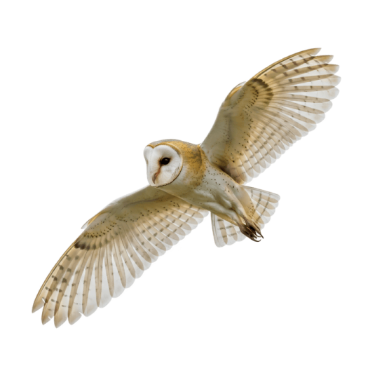 a barn owl flying in the sky