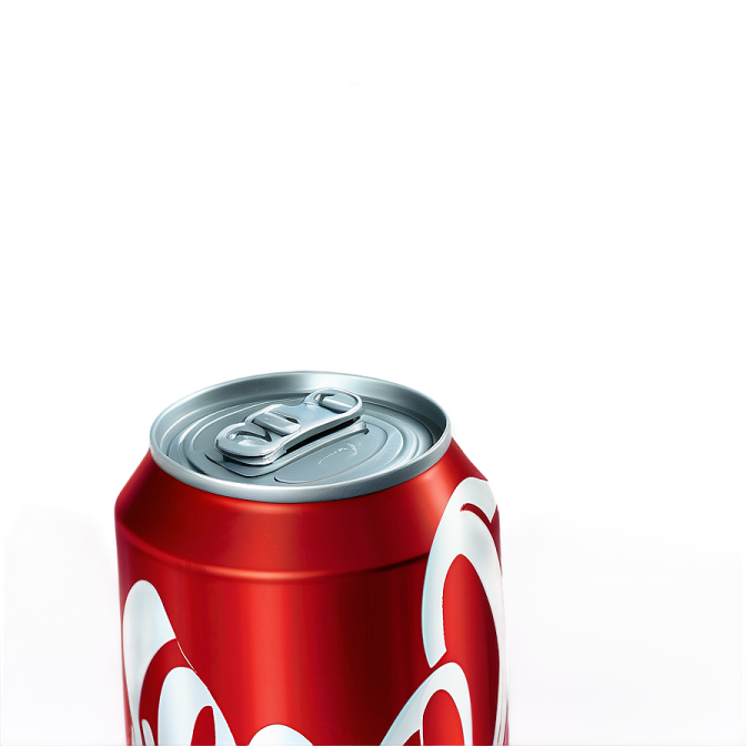 a can of soda sitting on a white surface