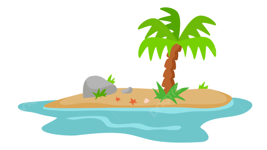 a small island with palm trees and rocks