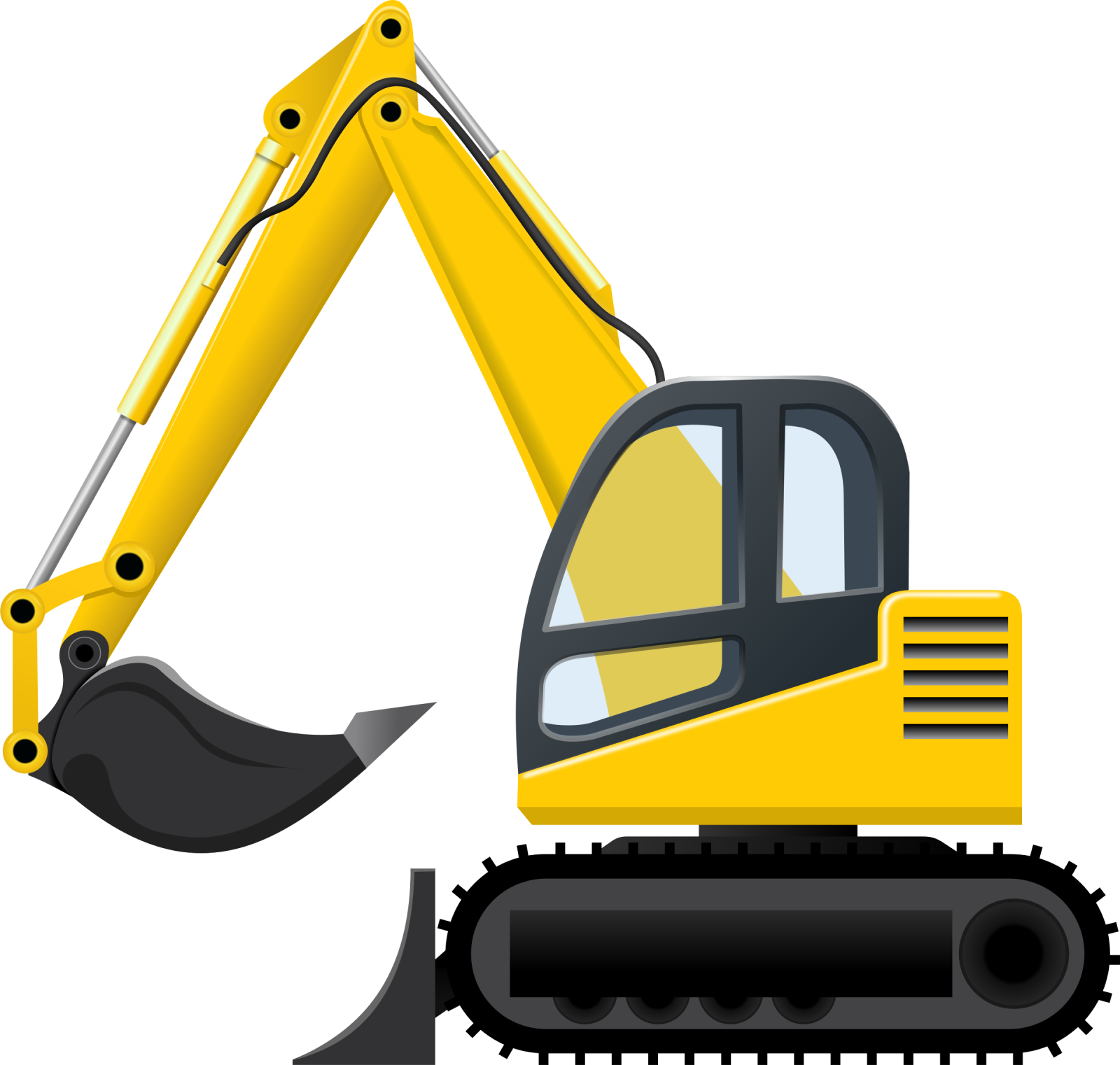 a yellow digger truck with a shovel on it
