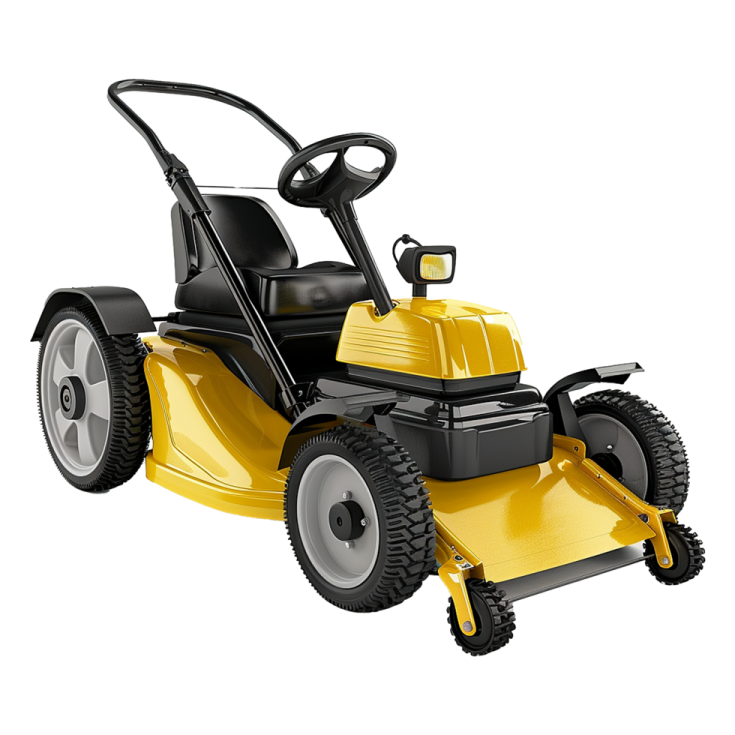 a yellow lawn mower on a white background
