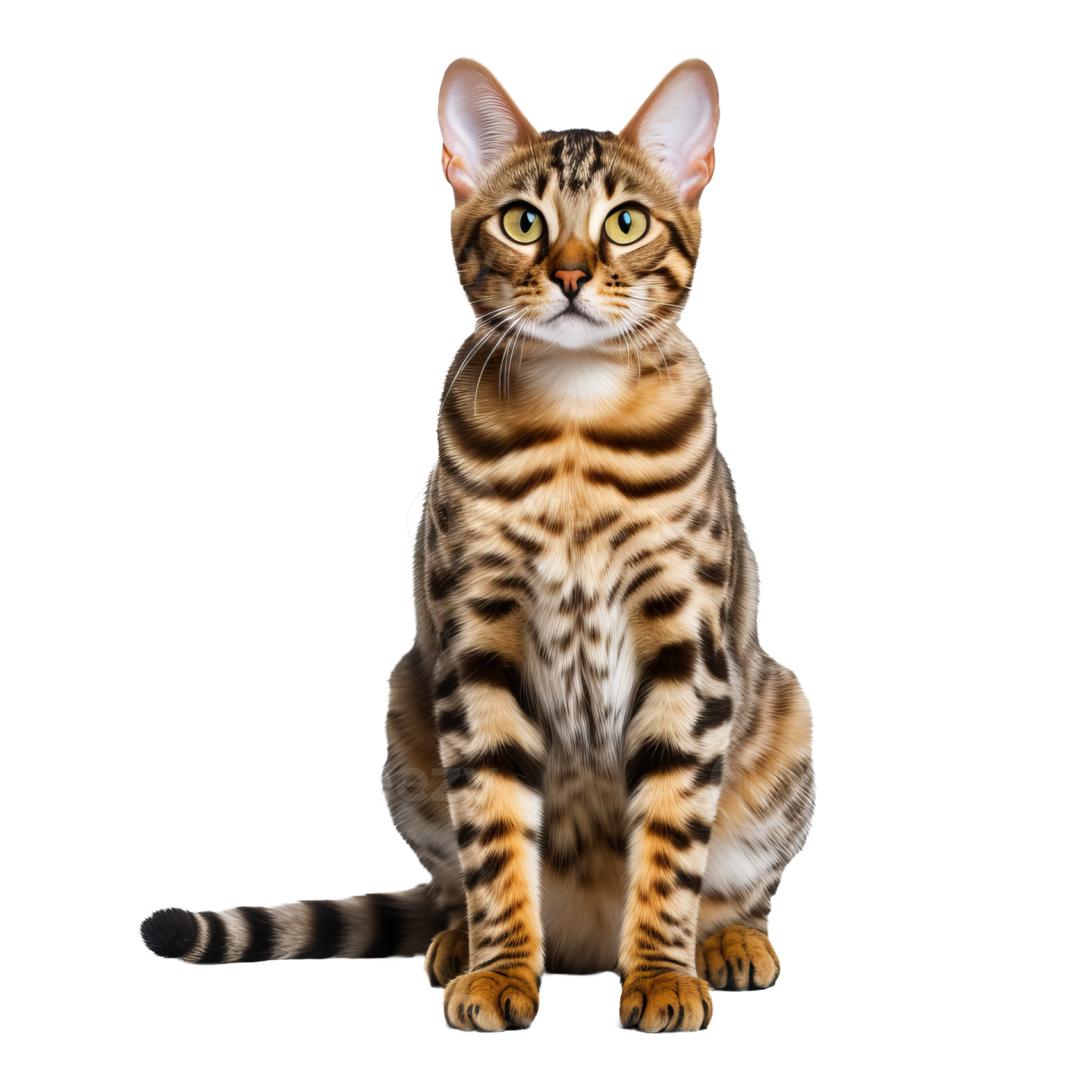 a bengal cat sitting and looking at the camera