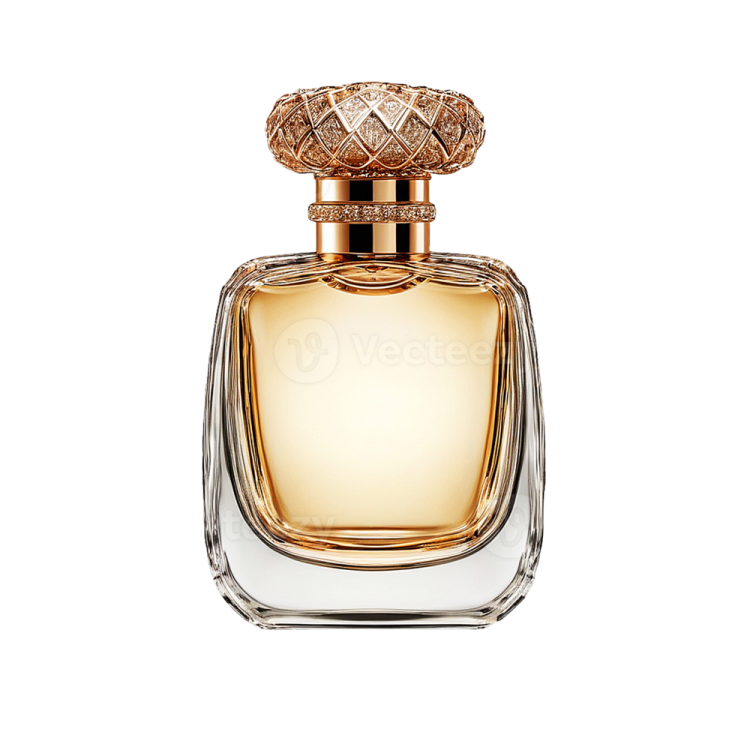 a bottle of perfume on a white background
