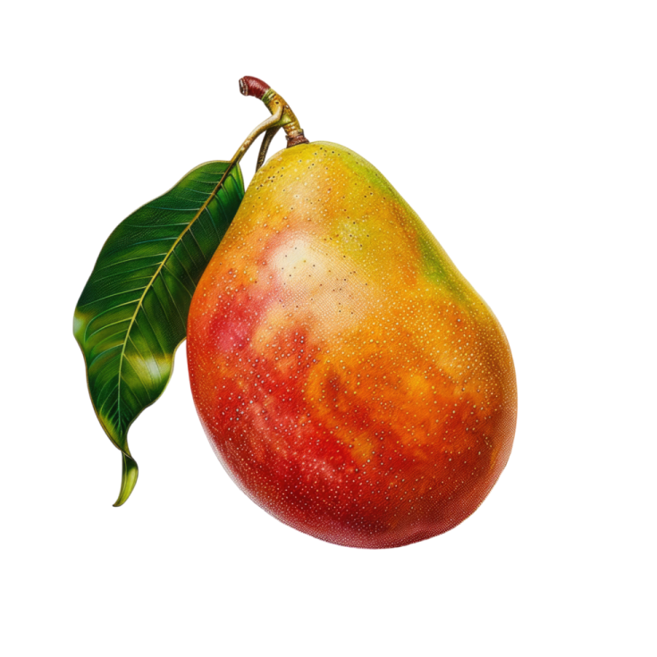 a pear with a green leaf on it