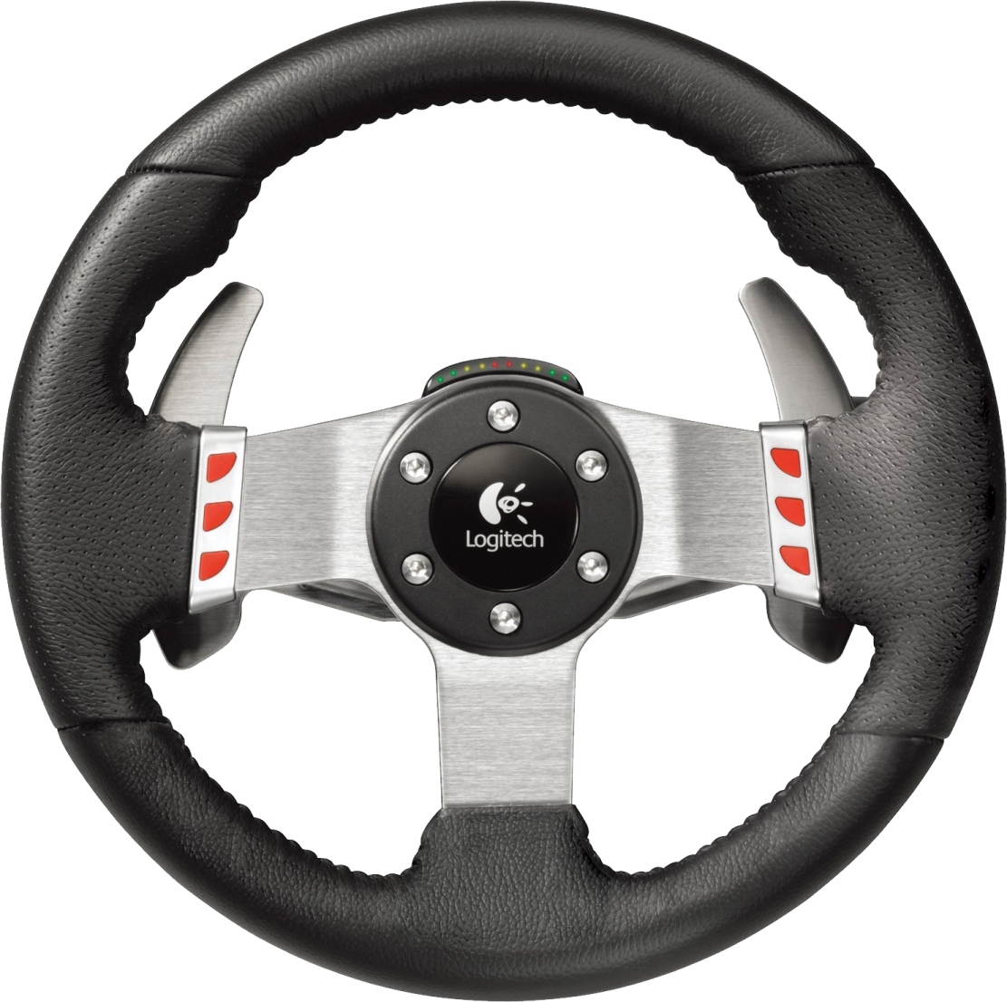 a steering wheel with a black leather and silver spoke