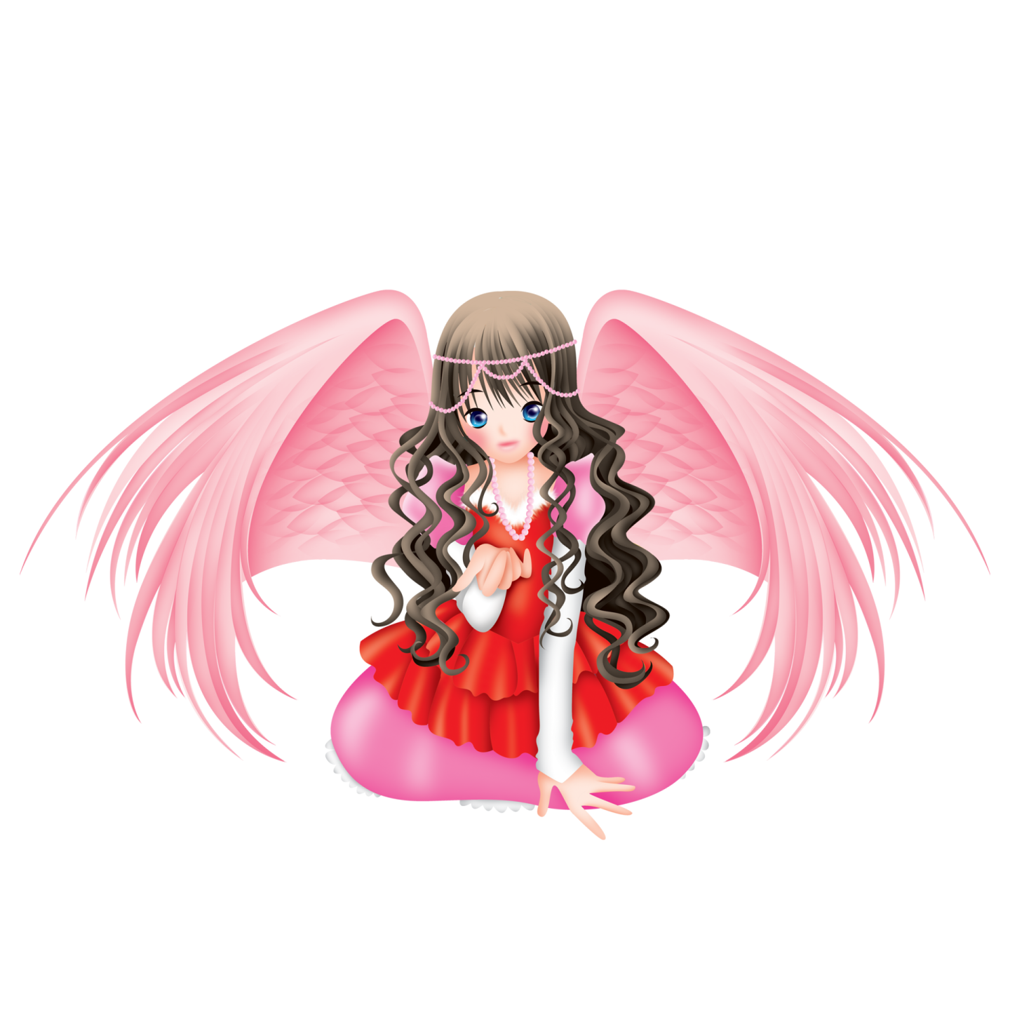 an angel girl sitting on a pink heart