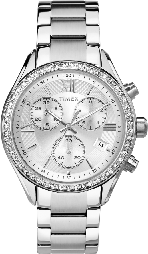 a silver watch with diamonds on the face