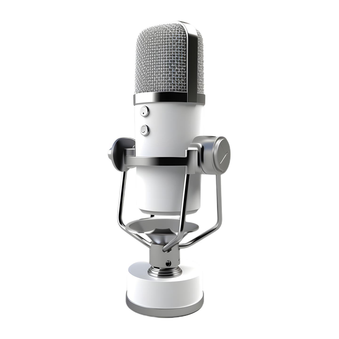 a silver microphone on a white background