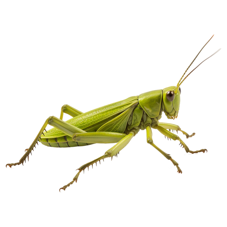 a green grasshopper on a white background