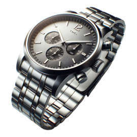 a silver watch on a white background