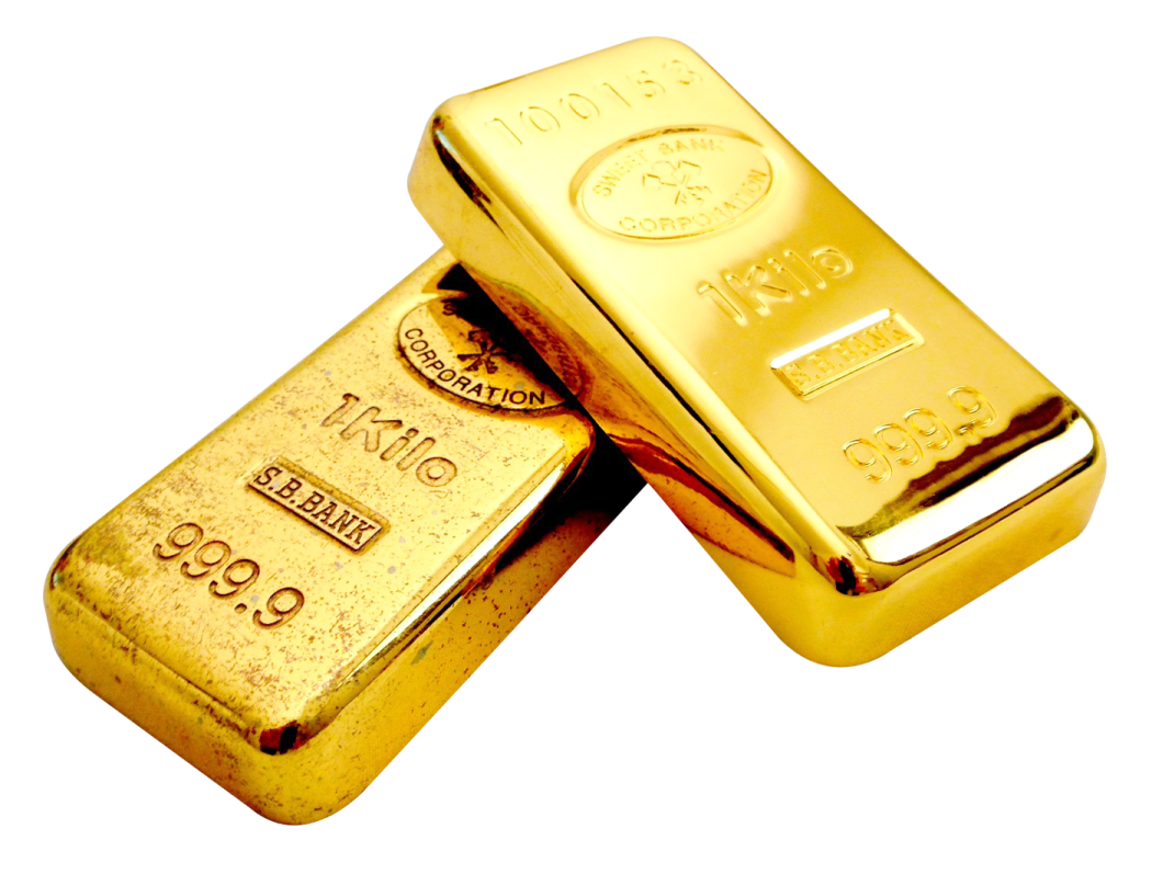 two gold bars on a white background