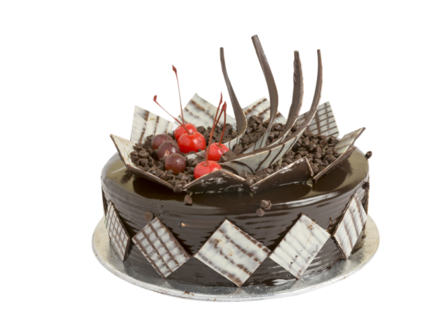 a chocolate cake with a cherry on top