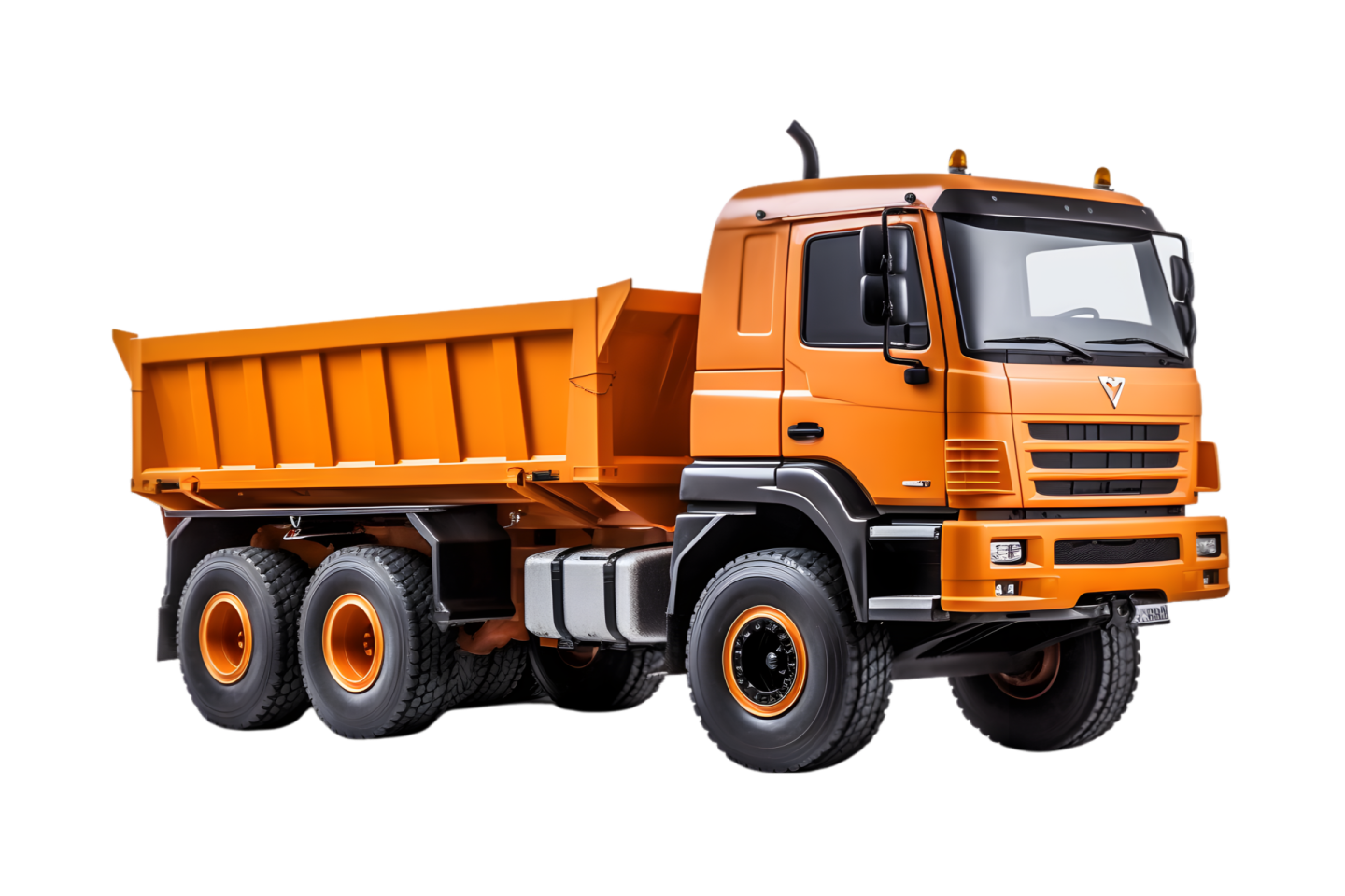 an orange dump truck on a white background