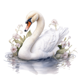 a white swan swimming in a body of water