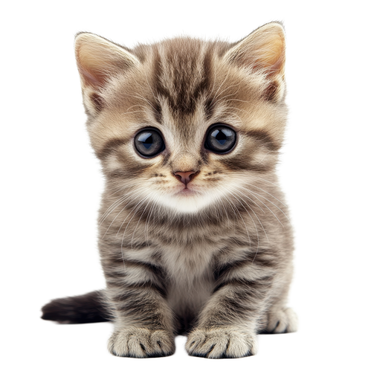 a small kitten with blue eyes sitting down