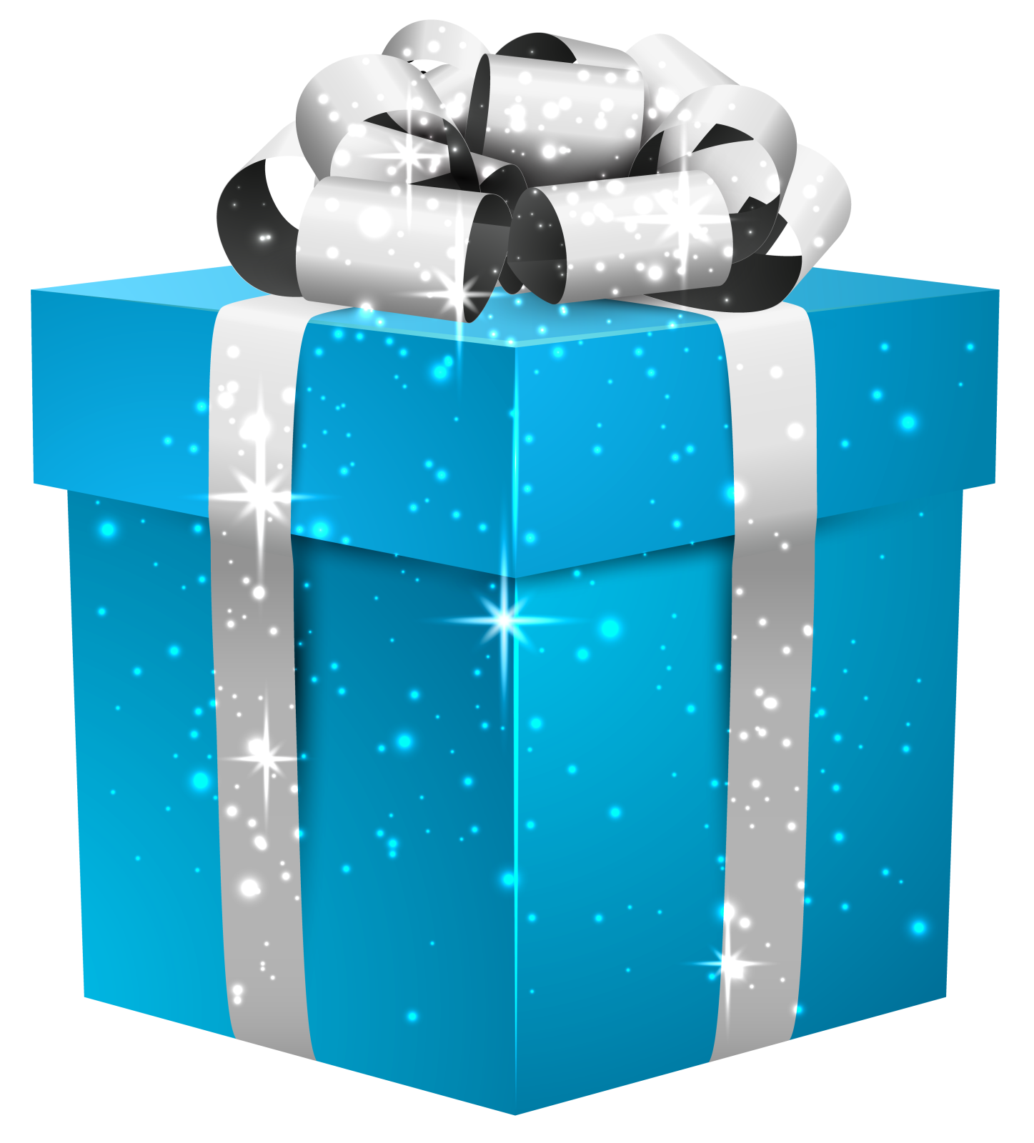 a blue gift box with white ribbon and bow