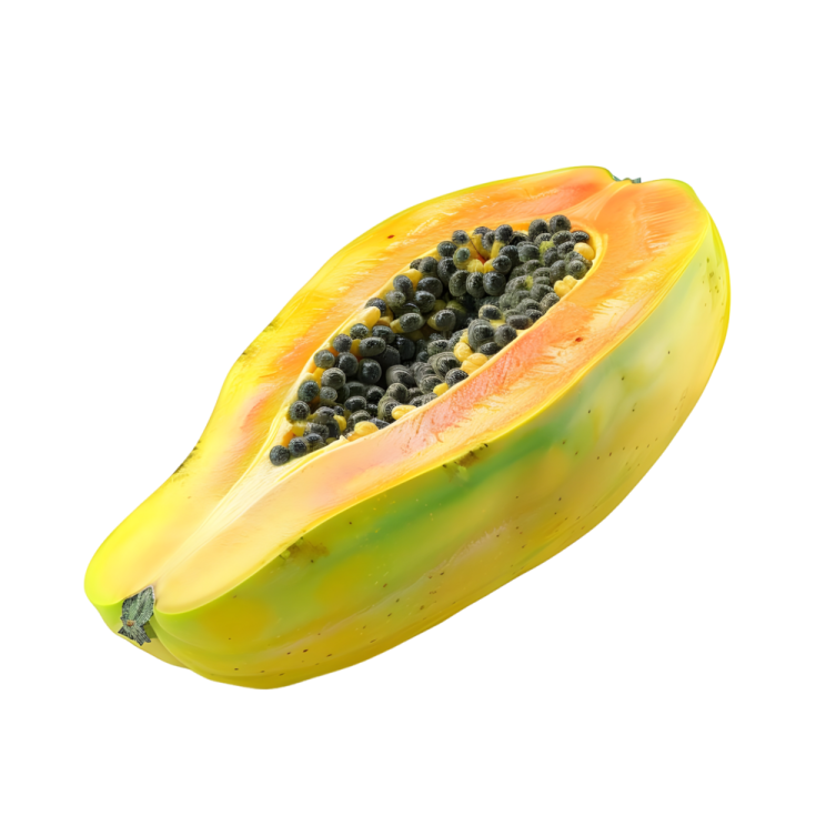 a half of a banana with seeds inside