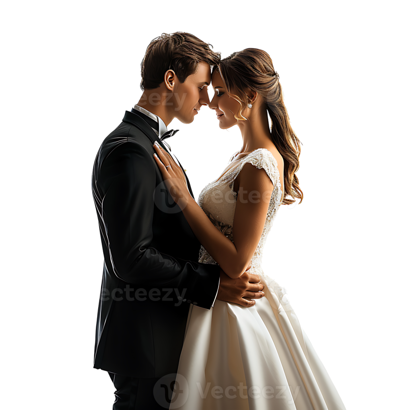 a silhouette of a bride and groom kissing