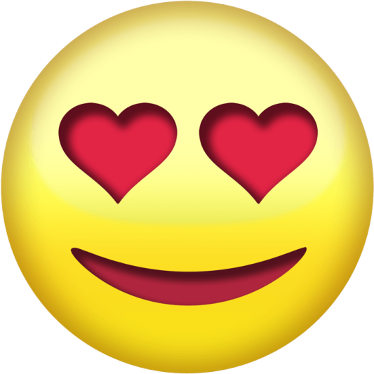a smiley face with two hearts on it