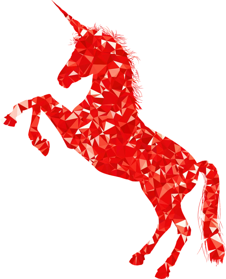 a red unicorn silhouetted on a white background