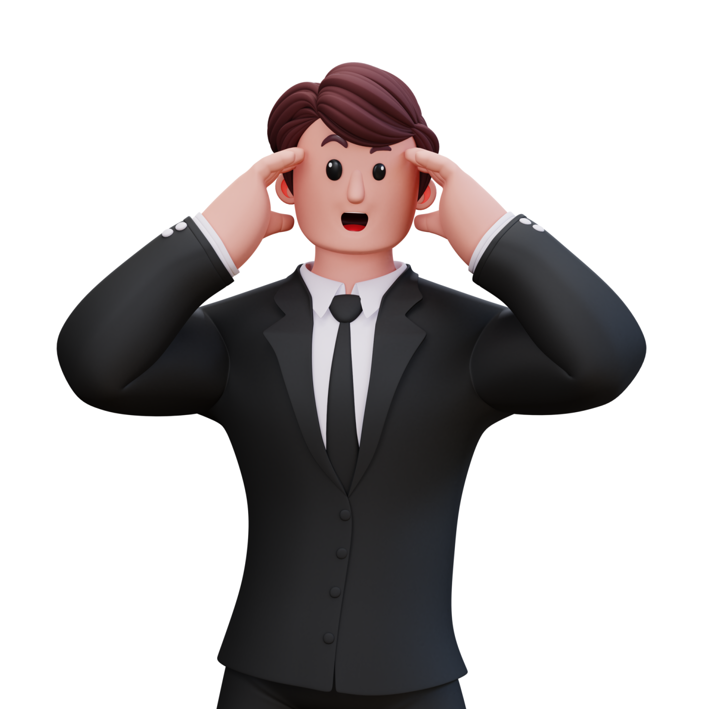 a man in a suit with his head in his hands
