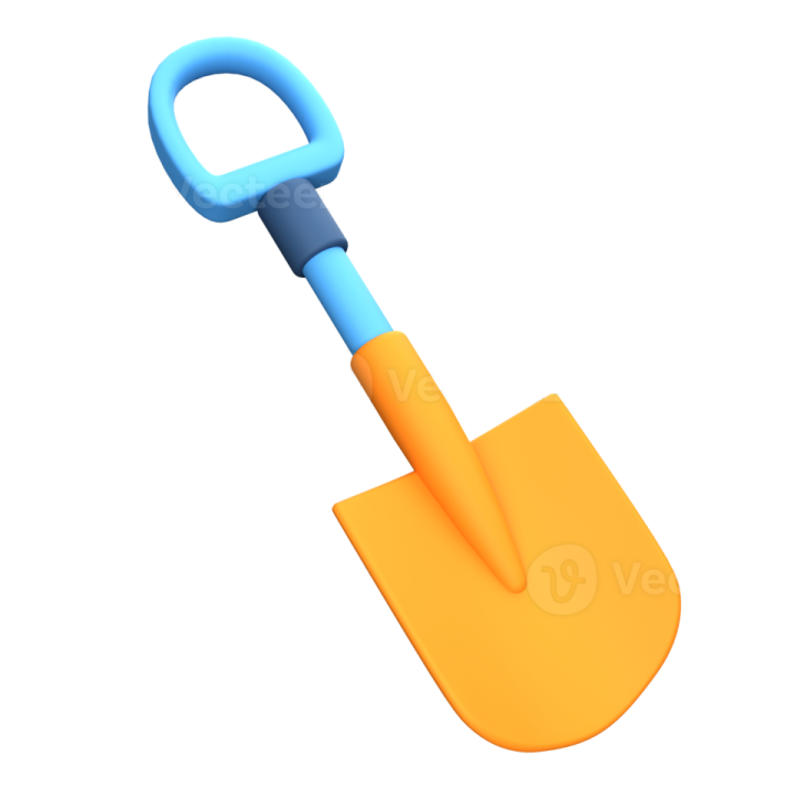 an orange shovel with a blue handle
