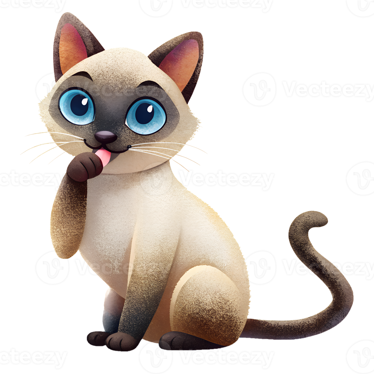 a cartoon cat with big blue eyes sitting down