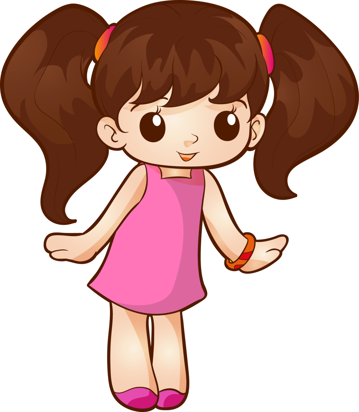 a little girl in a pink dress