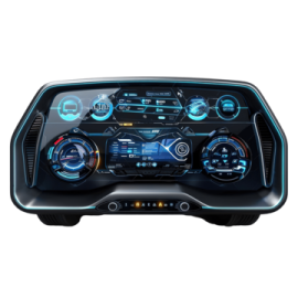an image of a car dashboard with blue lights