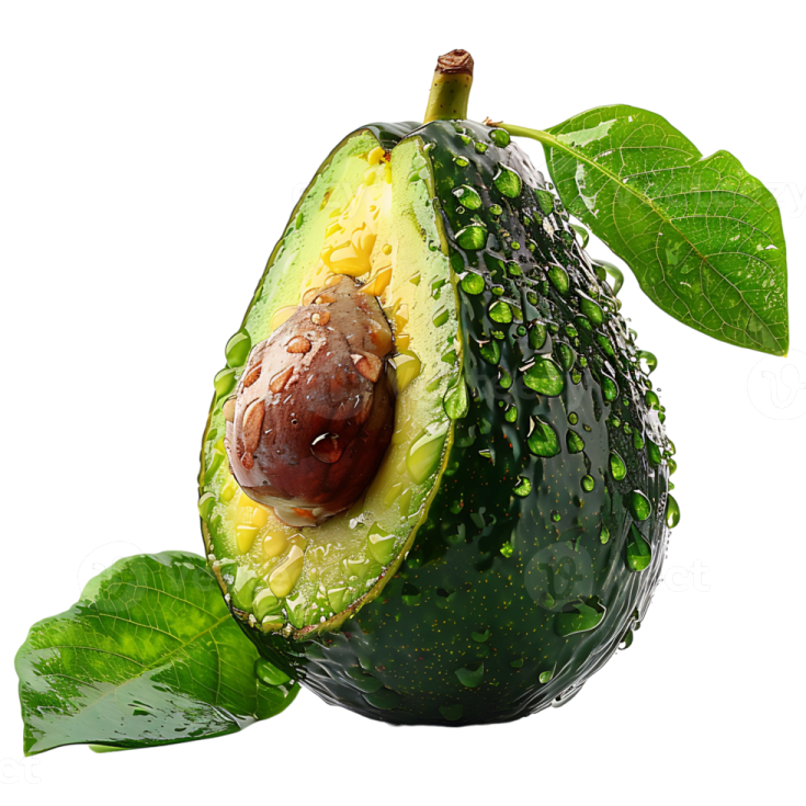 an avoca with leaves and water on it