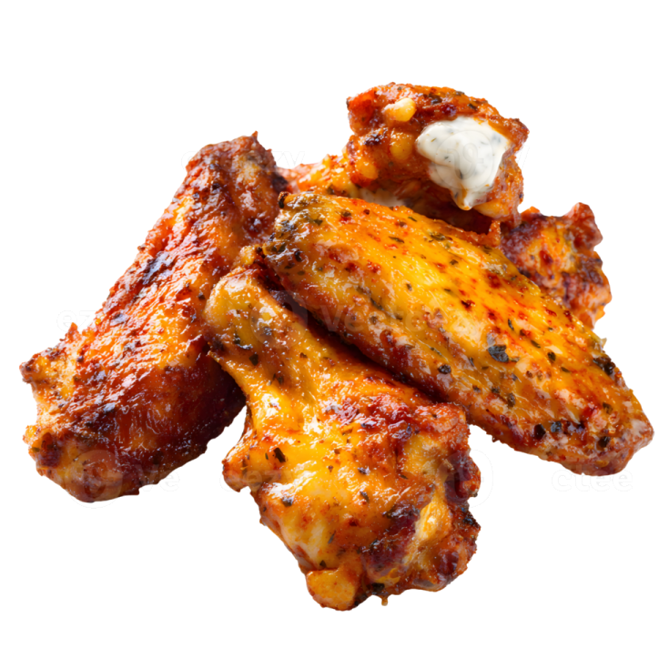 a close up of chicken wings on a white background