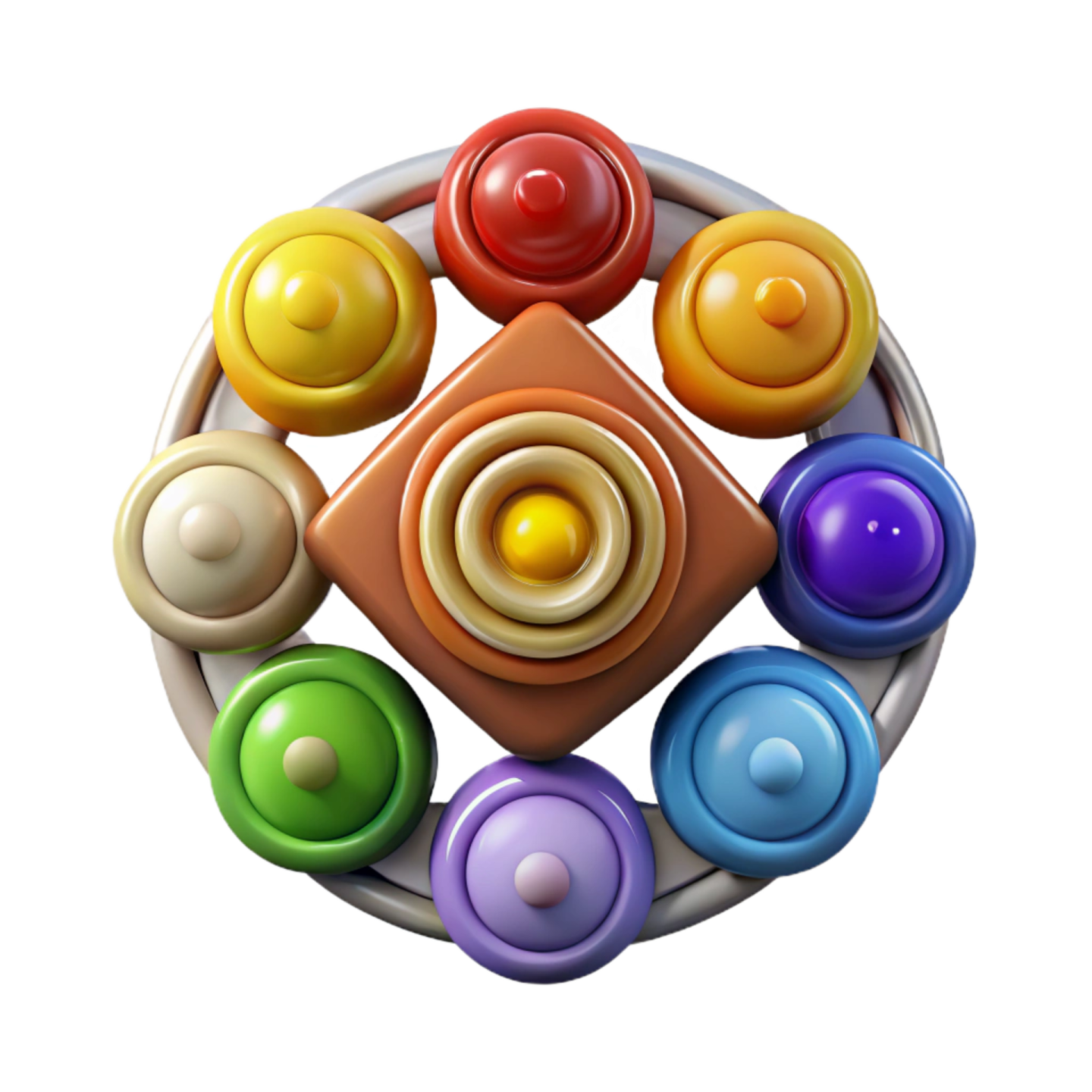 a group of colorful spheres in a circle