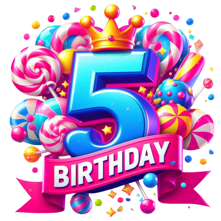 a birthday card with the number five and balloons