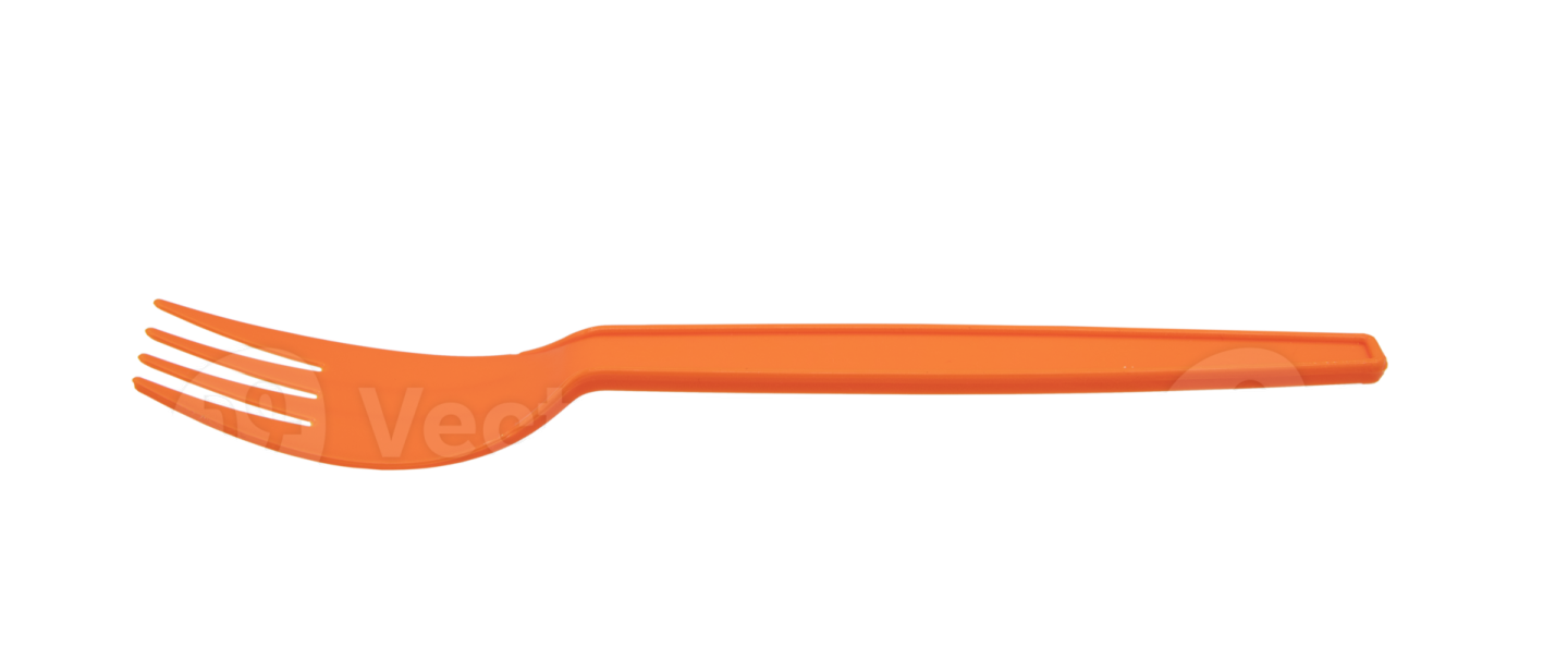an orange plastic fork on a white background
