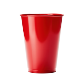 a red plastic cup on a white background