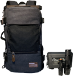 an image of a camera and backpack