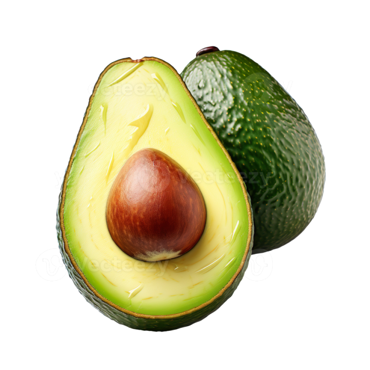 an avocal cut in half on a white background