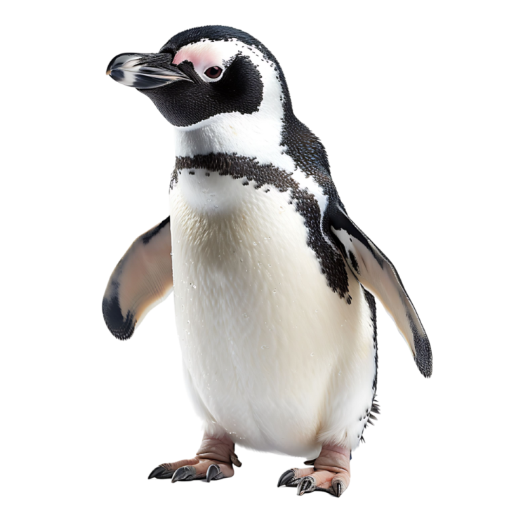 a close up of a penguin on a white background