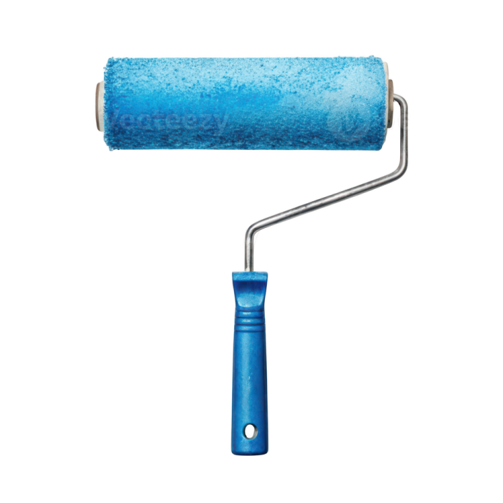 a blue paint roller on a white background