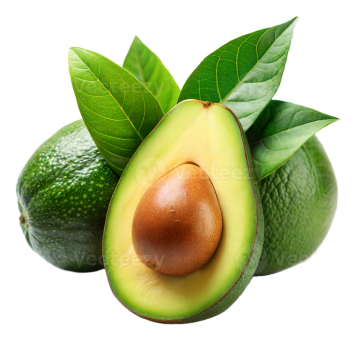 avocas with leaves on a white background