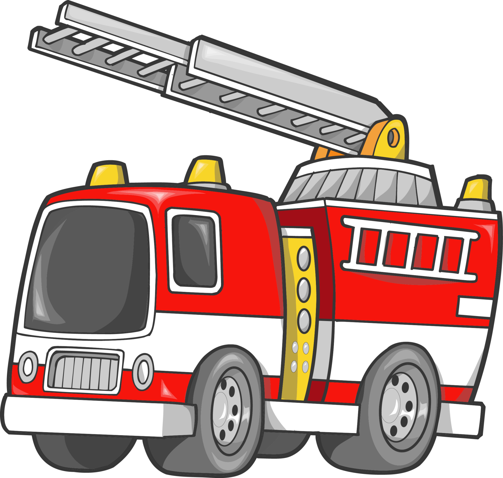 a cartoon fire truck with a ladder