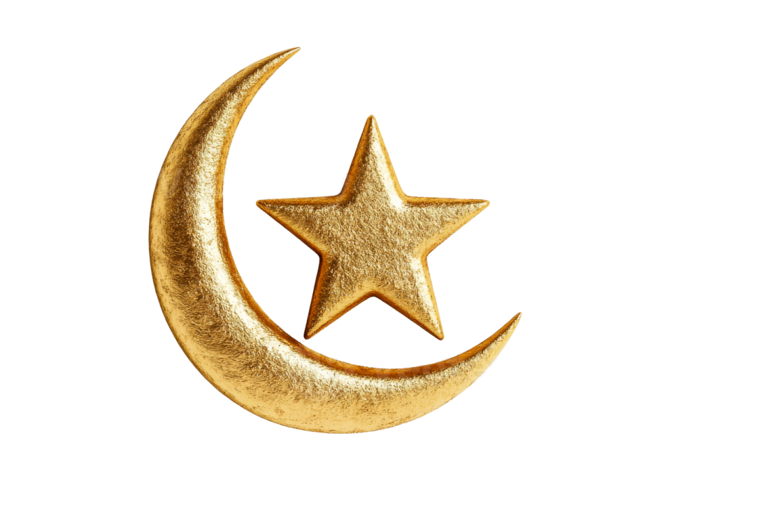 a golden crescent with a star on it