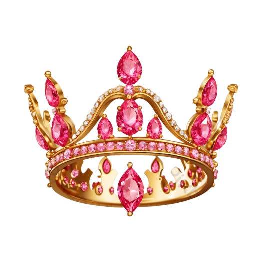 a gold crown ring with pink stones