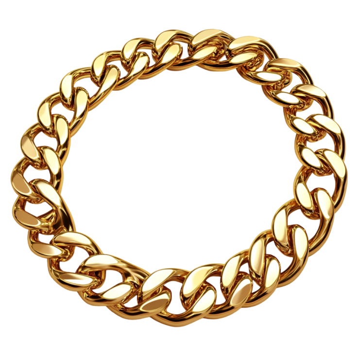 a gold chain bracelet on a white background