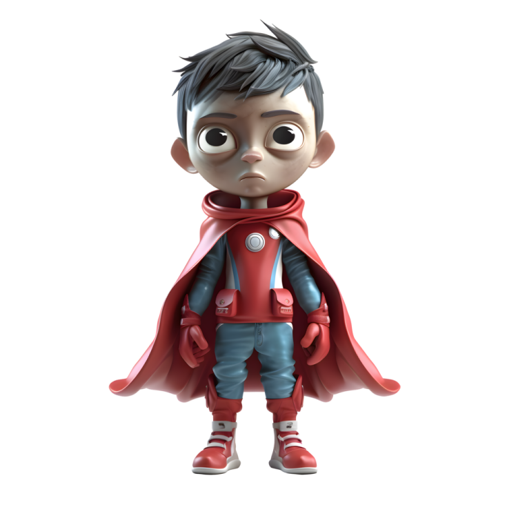 a cartoon character in a red cape and blue pants